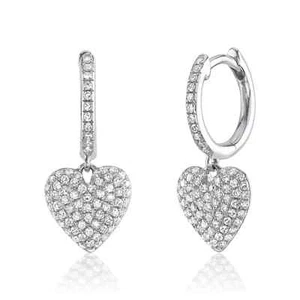 Juego de aretes de corazón de diamantes de oro blanco de 14 quilates pavé gota soplo natural 0,35 quilates redondos - Imagen 1 de 4