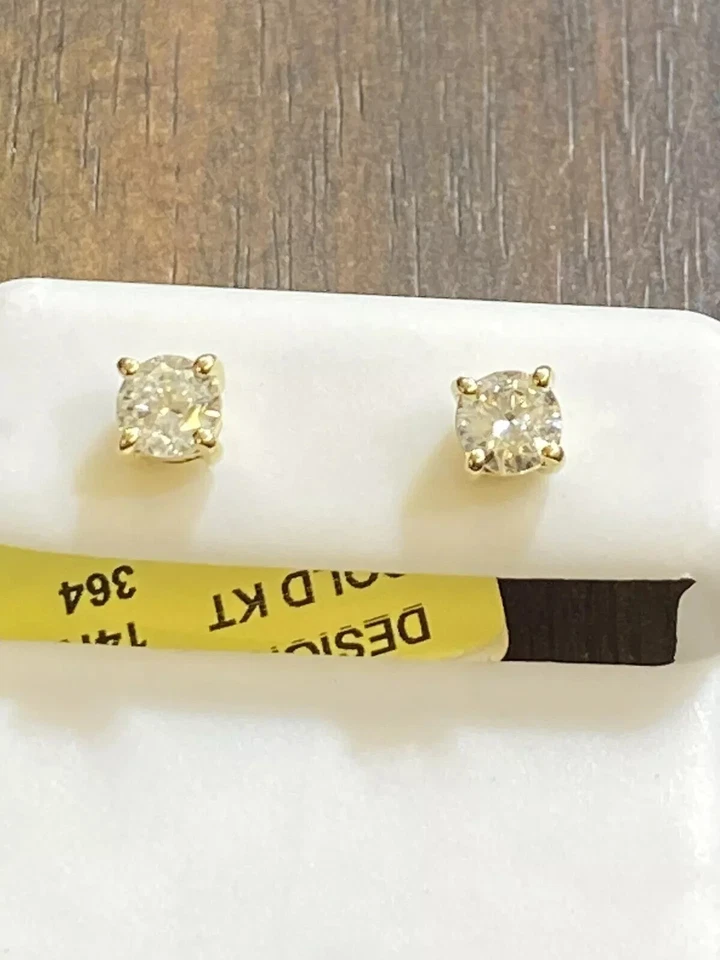 1.02 Carat Diamond Stud Earrings Real Natural Certified Round Solitaire 14k Gold - Image 1 of 4