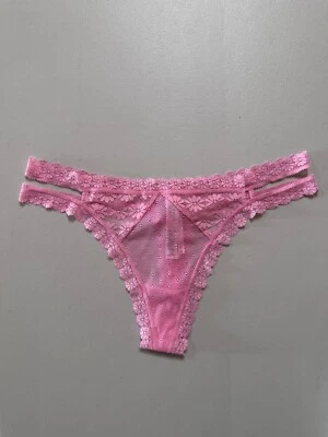 New Victorias Secret Underwear Medium Pink Strap Lacey Flower Thong / String - Image 1 of 4