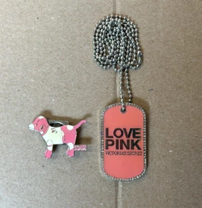 Victoria's Secret Love Pink Vip Dog Tag Necklace Enamel Pin Lot of 2 - Picture 1 of 9