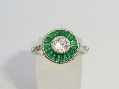 Signore stile Halo argento 925 con zaffiro e smeraldo anello - Immagine 1 di 4