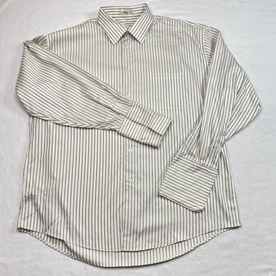 Pronto Uomo Mens Dress Shirt sz 17.5 White Gray Striped French Cuff Point Collar - Image 1 of 4