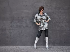 Windjacke Jacke Mantel SILBER glänzend 90er TRUE VINTAGE 90s shiny flick flack - Bild 1 von 12