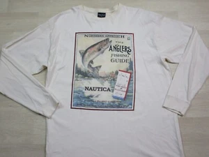Vintage Nautica Graphic T Shirt (M) Over-Sized Long Sleeve Fishing 1990's USA - Picture 1 of 11