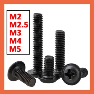 Flanged Button Head Screws Phillips Black Zinc Screw Bolts M2 M2.5 M3 M4 M5 - Picture 1 of 35