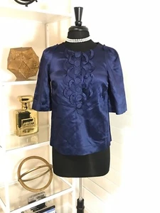 Pre-owned Women's 3.1 Phillip Lim | Linen-Blend Half Sleeve Top in Blue, Size 2 - Picture 1 of 10