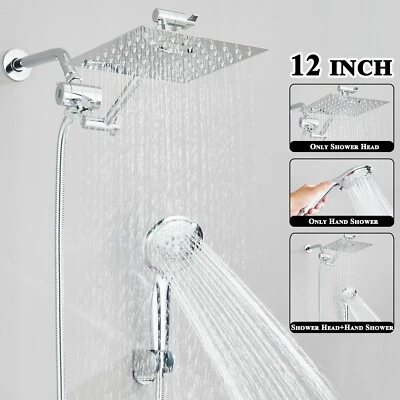 Chrome 12 in Rain Shower Head with Handheld Spray Combo High Pressure Adjustable - Image 1 of 4