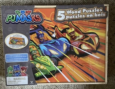 PJ маски деревянный пазл комплект - новый - 5 пазлов в коробке для хранения - Изображение 1 из 4