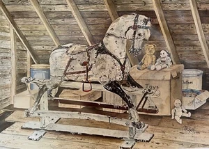 Ático Nick ""Rocking Horse s/n IMPRESIÓN de acuarela por Pat Wiles - Imagen 1 de 1