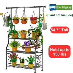 Plant Stand Indoor Outdoor 3 Tier Tall Corner Hanging Plant Shelf Metal Flower - Picture 1 of 10