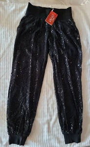 NWT LIU JO Italian BlackSequinDressSweatpantsHolidayNYEChristmasParty Pants Sz10 - Picture 1 of 19
