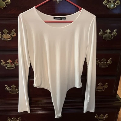 Boohoo Mujer Básico Cuello Redondo Manga Larga Body Blanco Talla US 12 Foto 1 de 3