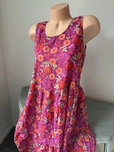 Gudrun Sjoden Womens Dress L Large Pink Purple Floral Organic Cotton Sleeveless - Picture 1 of 5