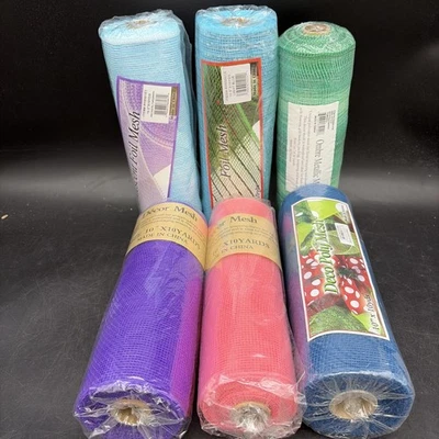 6 Rolls Deco Poly Mesh Foil Iridescent Metallic  Mix 10" X 10 Yds New Blue Pink - Image 1 of 4