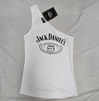 Camiseta sin mangas Jack Daniel's JD para mujer Old No.7 de un hombro blanca XLarge PANTALLA Foto 1 de 3
