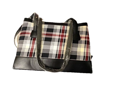 Bolso de Mano con Interior Rojo, Borde Negro Maxx New York Cuadros NUEVO CON ETIQUETAS 12" L X 8" H X 3" D Foto 1 de 4