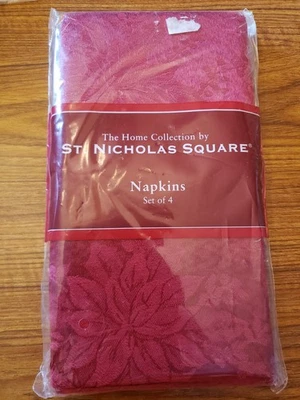 NEW Set 4 Napkins  St Nicholas Square  Red Damask Poinsetta Scroll 18" - Image 1 of 4
