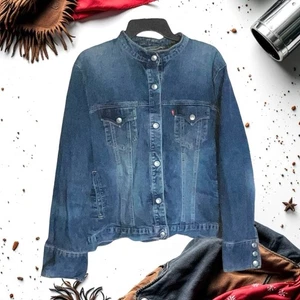 Chaqueta de Jean a Presión Levi Vintage Etiqueta Roja Easy Rider Trucker Cuello Banda Mujeres 2X - Imagen 1 de 7