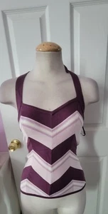 Bebe Vintage Colorblock Halter Top 78% Silk - Picture 1 of 7