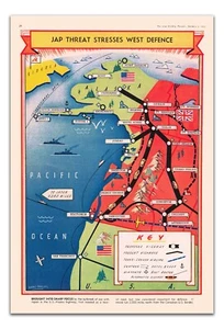1942 "Jap Threat Stresses West Defence" Segunda Guerra Mundial Canadá - Star Weekly Póster Reimpresión - Imagen 1 de 3