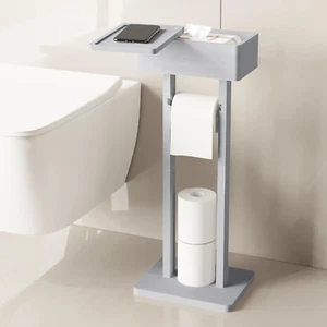 4-In-1 Light Gray Toilet Paper Holder Stand with Storage Shelf Box, Bamboo Free - Picture 1 of 12