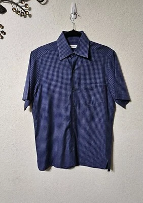 Ermenegildo Zegna Shirt Mens S Short Sleeve Button Down Plaid w Pocket Blue  - Image 1 of 4