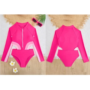 Girls Bathing Suit Long Sleeves Swimwear Diving Swimsuit Swimming Sunsuit Beach - Picture 1 of 18