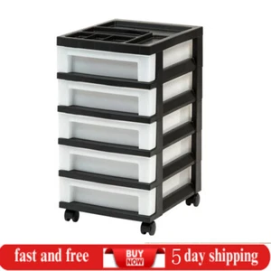 US 5 Schubladen Schmal Kunststoff Aufbewahrung Schublade Wagen mit Organizer Top + 4 Rollen Rollen - Bild 1 von 9