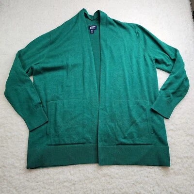Lands End Cardigan M 10-12 Green Pockets Open Front Jumper 100% Cotton - Image 1 of 4
