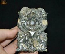 3.4''China Old jade Carved loong dragon beast statue Yubi Jade bi amulet Pendant