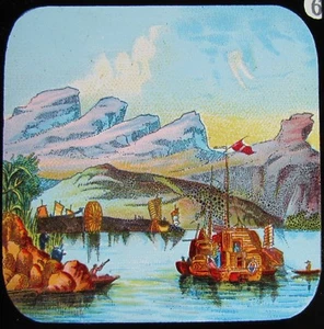 Linterna Mágica de Vidrio Diapositiva TRONCOS EN EL LAGO C1890 DIBUJO ANTIGUO POSIBLEMENTE CHINA - Imagen 1 de 2