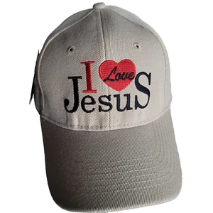 I Love Jesus Hat Cap Beige Embroidered Adjustable One Size Baseball Christ New - Picture 1 of 10