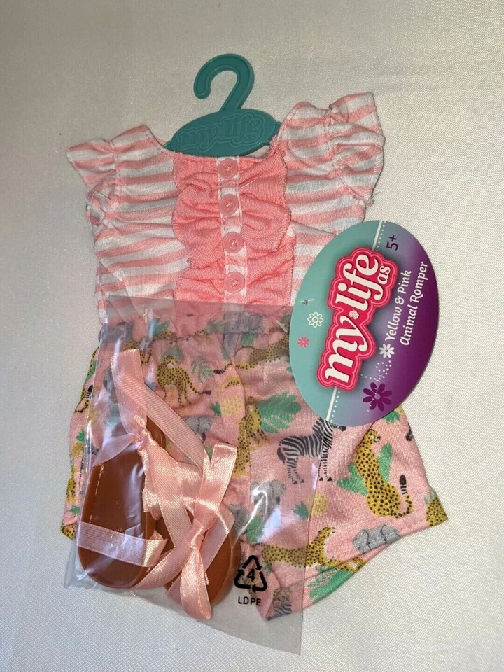 Mameluco y zapatos My Life, estampado animal rosa *Se adapta a 18" My Life As Doll NUEVO* Foto 1 de 1