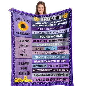 19th Birthday Blanket 50x60" Gift for 19-Year-Old Girl Birthday Decorations - Picture 1 of 7