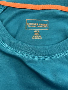 BOULDER CREEK Turquoise T Shirt Mens POCKET Short Sleeves 6XL BIG 60-0170-5 NEW - Picture 1 of 2