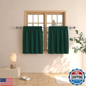 Green Tier Curtains 30 inch Room Darkening Kitchen Window Curtains Over Sink - Picture 1 of 5