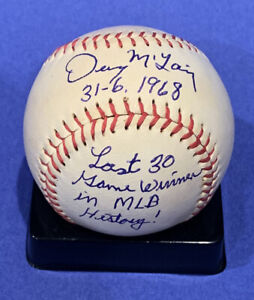 Denny McLain Signed Autograph Inscribed Baseball JSA Certified Last 30 Game Win