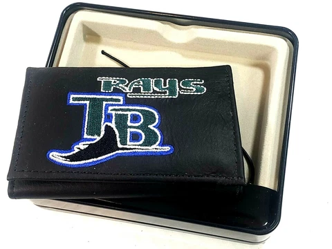 Tampa Bay Rays   Embroidered Leather Trifold Wallet RETRO Gift Tin LAST ONE Cover
