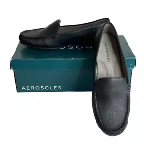 Aerosoles Over Drive Black Leather Flat Slip On Loafers Comfort Size 7 NIB - Picture 1 of 8