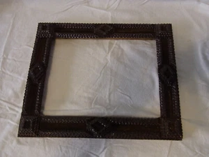 Tramp Art Picture Frame Chip Carved Wood Antique German 12 x 14.6" #W/U - Picture 1 of 12