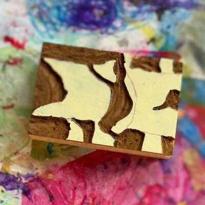 Vintage Hand Carved Speedball 2x3 Abstract Puzzle Wood Block Printing Stamp - Image 1 of 2