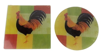 Cooking Concepts Kitchen Cutting Serving Board Rooster 2 pc set Tempered Glass - Image 1 of 4