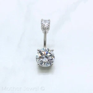 10MM SIMULATED DIAMOND BELLY BUTTON SILVER SURGICAL STEEL NAVEL BARBELL RING - Picture 1 of 3