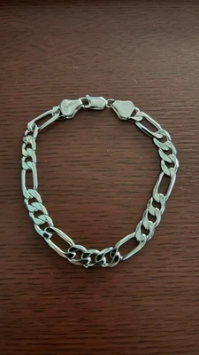 925 Sterling Silver Figaro Cuban Link Bracelet – 8” – 7mm – 13.5g Rhodium Finish - Image 1 of 4