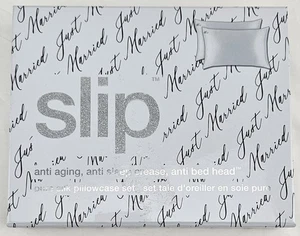 Slip reine Seide "Just Married" QUEEN Kissenbezug (2er Set) weiß/schwarz - Bild 1 von 5