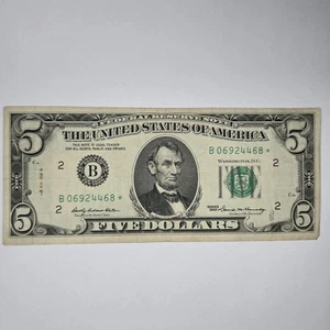 1969 $5 Five Dollar Federal Reserve Star Note VF B06924468* - Picture 1 of 8