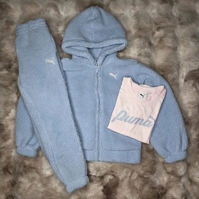 Puma Sherpa Sudadera con Capucha/Camiseta y Jogger Conjunto de 3 Piezas Outfi Azul Bebé Talla 6 Niñas Nuevo con Etiquetas Foto 1 de 4