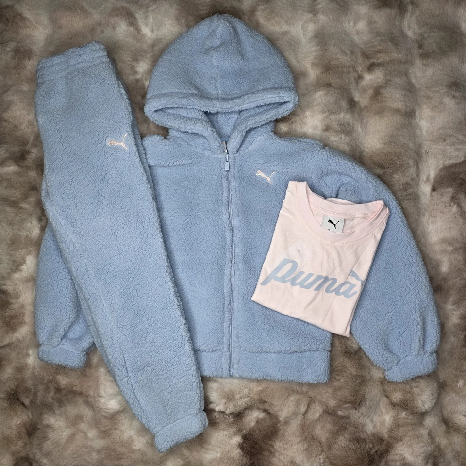 Puma Sherpa Sudadera con Capucha/Camiseta y Jogger Conjunto de 3 Piezas Outfi Azul Bebé Talla 6 Niñas Nuevo con Etiquetas Foto 1 de 4