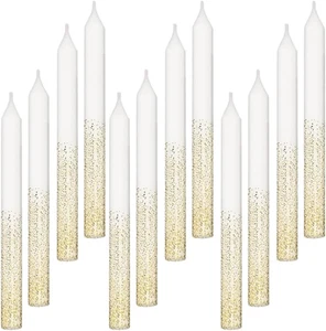 Amscan Gold Glitter Dip Birthday Candle, White, 12 Pieces - Picture 1 of 12