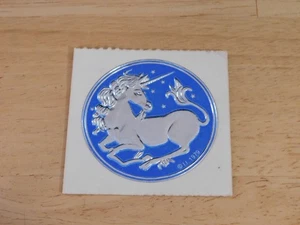Vintage 80's Illumination Silver Blue Unicorn Embossed Foil Sticker 1979 - Picture 1 of 6